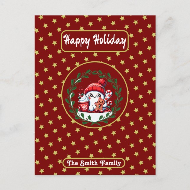  Happy Holidays Red Gold Christmas  Postcard (Front)