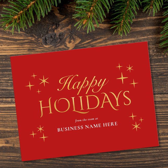 Happy Holidays Red Gold Elegant Modern Business Holiday Postcard (Creator Uploaded)