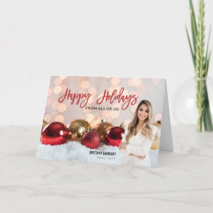 Happy Holidays Red Gold Real Estate Realtor Photo Holiday Card