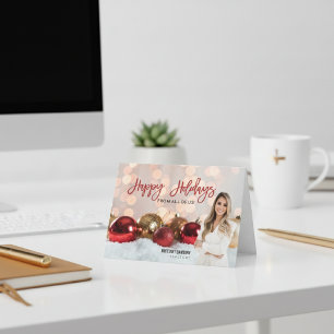 Happy Holidays Red Gold Real Estate Realtor Photo Holiday Card