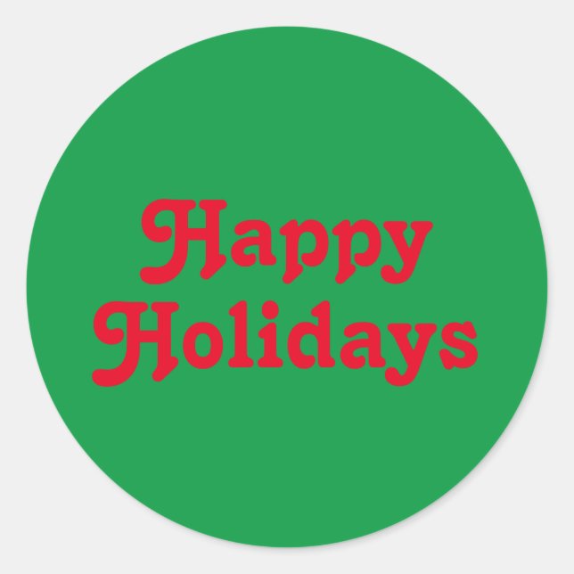 "Happy Holidays" red green Christmas Holiday Classic Round Sticker (Front)