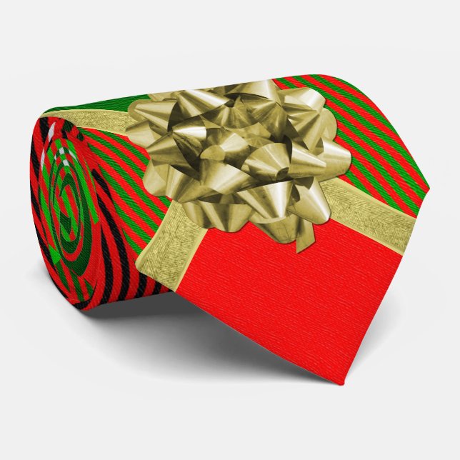 Happy Holidays Red Green Christmas Tartan Pattern Tie (Rolled)