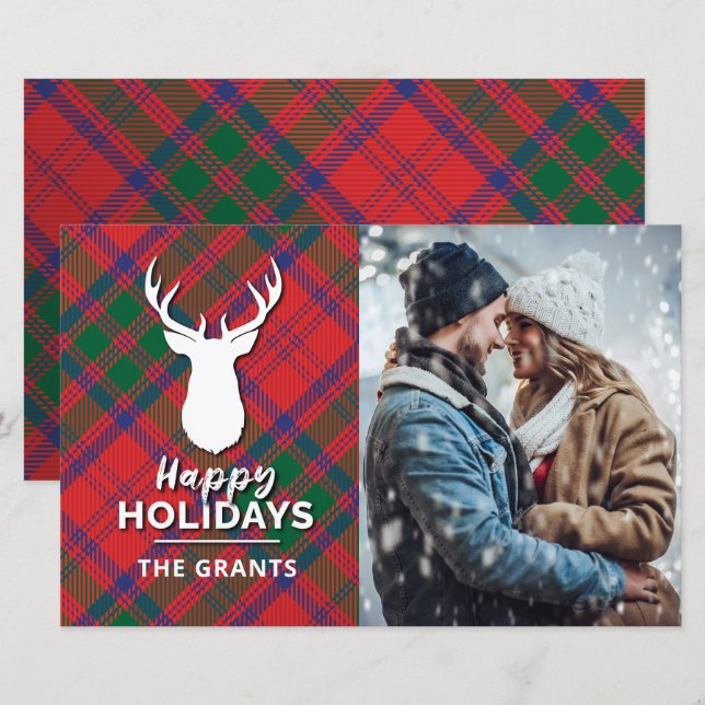Happy Holidays Red Green Plaid Photo Tartan (Front/Back)