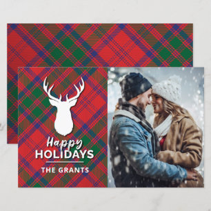 Happy Holidays Red Green Plaid Photo Tartan