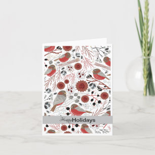 Happy Holidays Red Grey Chickadees Card