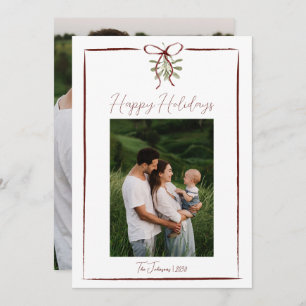 Happy Holidays Red Hand Drawn Bow Winter 2 Photo Invitation