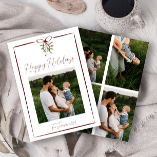 Happy Holidays Red Hand Drawn Bow Winter 5 Photo Invitation