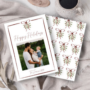 Happy Holidays Red Hand Drawn Bow Winter Photo Invitation