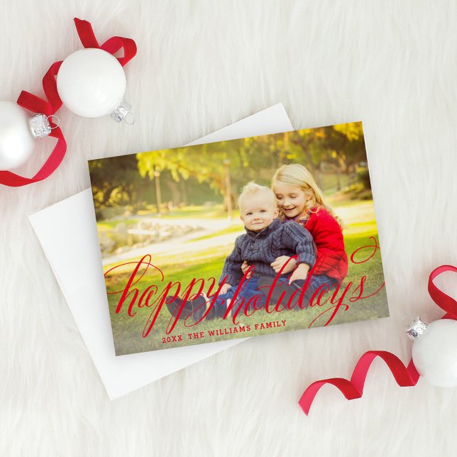 Happy Holidays Red Handwritten Script Photo Holiday Card (Creator Uploaded)