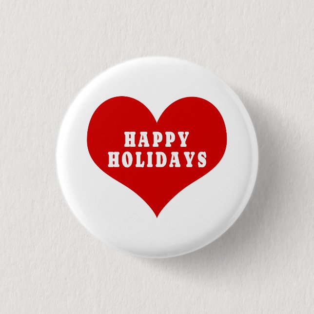 HAPPY HOLIDAYS Red Love Heart Button (Front)