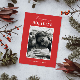 Happy Holidays   Red Minimalist Christmas Photo Holiday Card