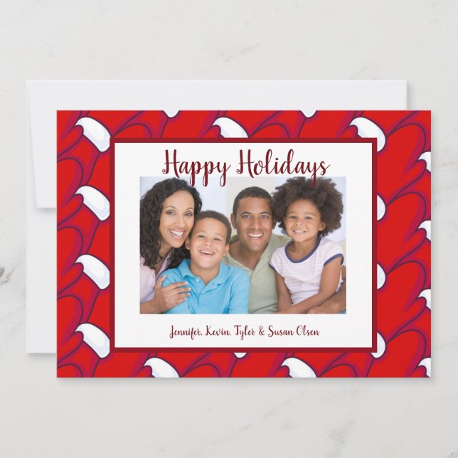 Happy Holidays Red Mittens Photo & Greeting Holiday Card (Front)