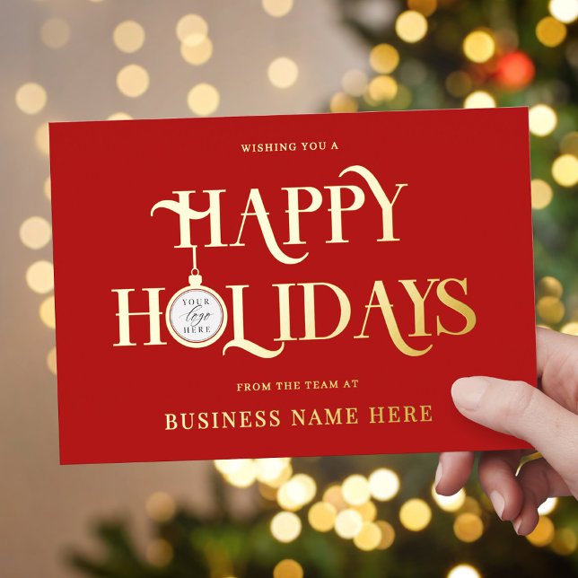 Happy Holidays Red Modern Logo Business Foil Holiday Card (Creator Uploaded)