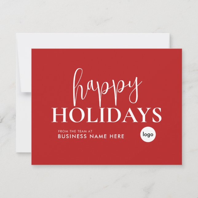 Happy Holidays Red Modern Logo Business Holiday Card (Front)