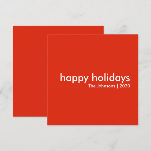 Happy Holidays | Red Modern Stylish Christmas Holiday Card (Front/Back)