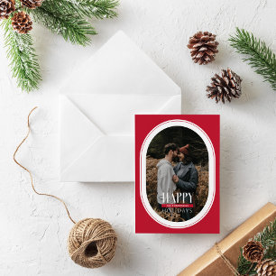 Happy Holidays Red Oval Frame Photo Card