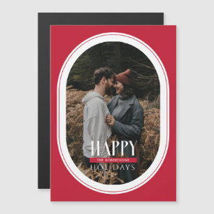 Happy Holidays Red Oval Frame Photo Card