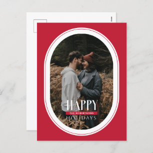 Happy Holidays Red Oval Frame Photo Postcard