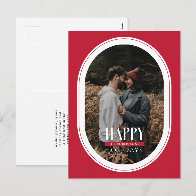 Happy Holidays Red Oval Frame Photo Postcard (Front/Back)