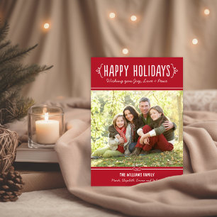 Happy Holidays Red Photo Family Holiday Card