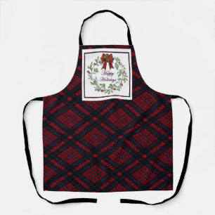 Happy Holidays Red Plaid Apron