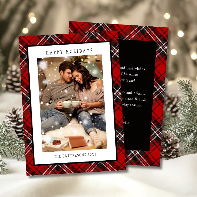 Happy Holidays Red Plaid Christmas Tartan Photo Holiday Card (Creator Uploaded)