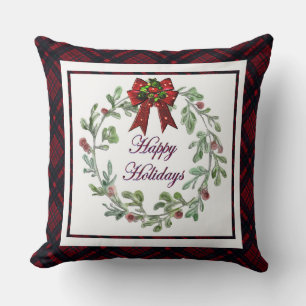 Happy Holidays Red Plaid Cushion