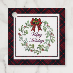 Happy Holidays Red Plaid Favour Tags