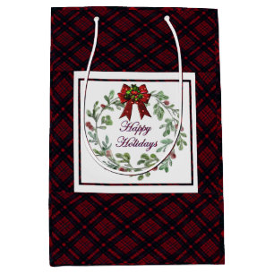 Happy Holidays Red Plaid Medium Gift Bag