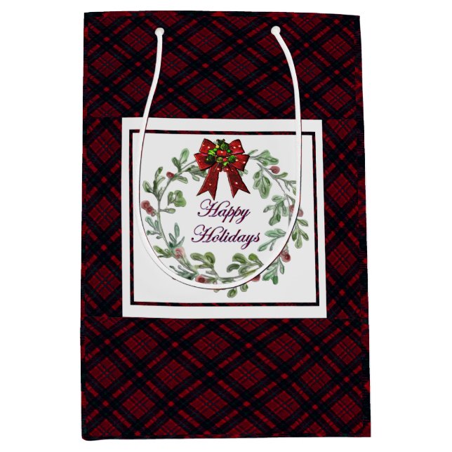 Happy Holidays Red Plaid Medium Gift Bag (Front)
