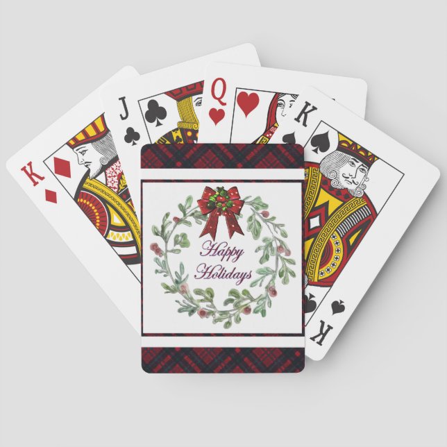 Happy Holidays Red Plaid  Playing Cards (Back)