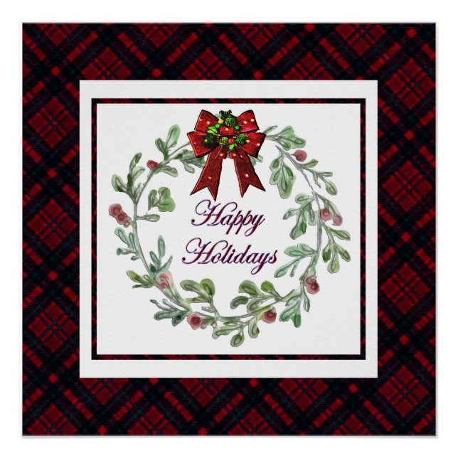 Happy Holidays Red Plaid Poster (Front)