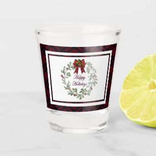 Happy Holidays Red Plaid Shot Glass