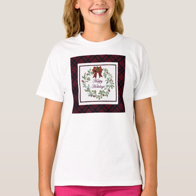 Happy Holidays Red Plaid T-Shirt (Front)