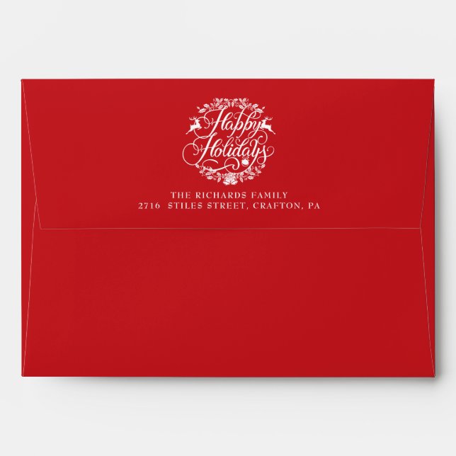 Happy Holidays Red Return Address Envelope (Back (Top Flap))