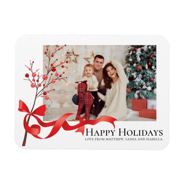 Happy Holidays Red Ribbon Photo | Christmas Magnet (Horizontal)