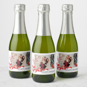 Happy Holidays Red Ribbon Photo Christmas Sparkling Wine Label