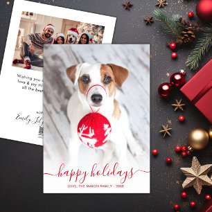 Happy Holidays Red Script 2 Photo Christmas  Holiday Card