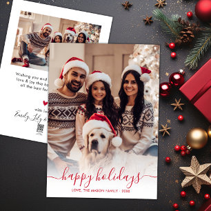 Happy Holidays Red Script 2 Photo Christmas Holiday Card
