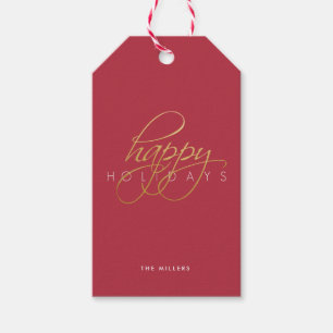 Happy Holidays Red Script Christmas Gift Tags