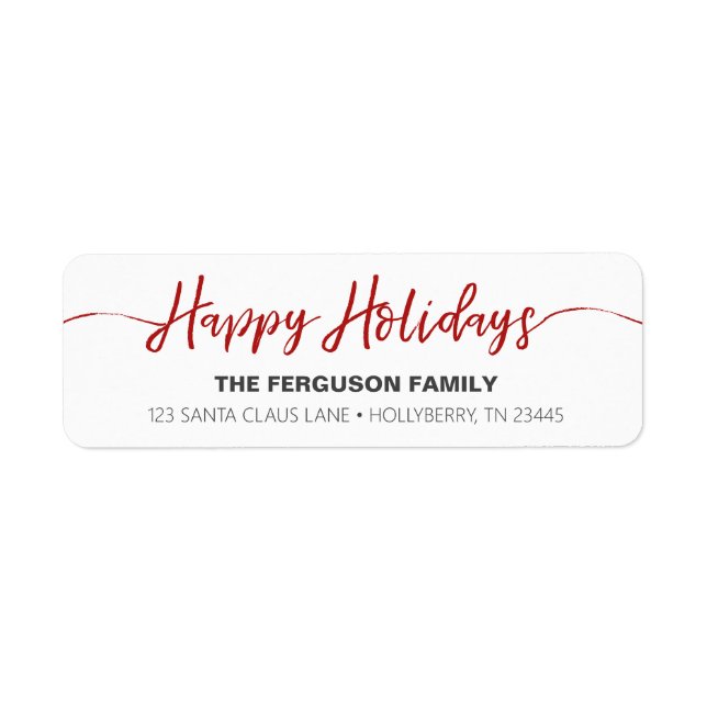 Happy Holidays Red Script Return Address Label (Front)