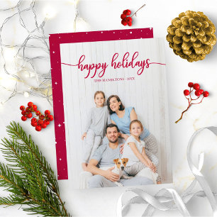 Happy Holidays Red Script Unique Photo Invitation