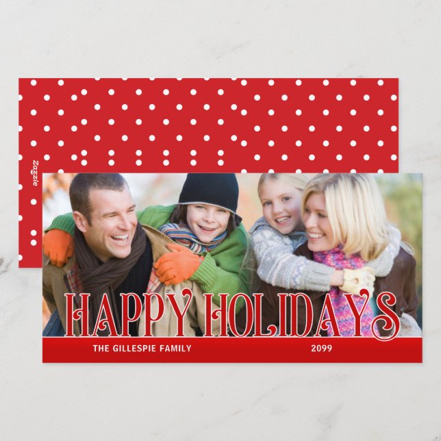 Happy Holidays Red Simplicity Family Photo Holiday Card (Front/Back)