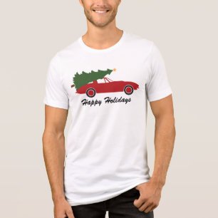 Happy Holidays Red Sports Car Christmas Tree Tri-Blend Shirt