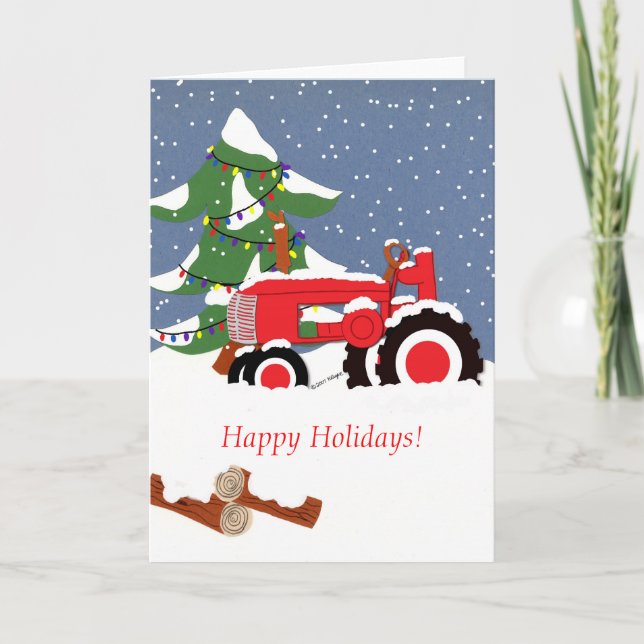 Happy Holidays! Red Tractor Card (Front)