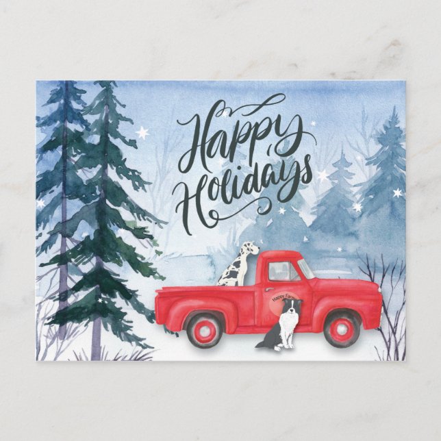 Happy Holidays Red Truck Dog Corporate Business Holiday Postcard (Front)