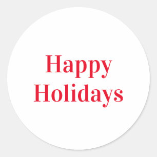 "Happy Holidays" red white Classic Round Sticker