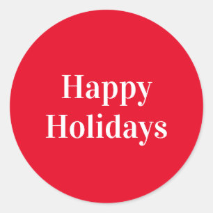 "Happy Holidays" red white Classic Round Sticker