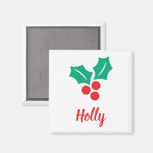 Happy Holidays Red White Green Holly Custom Name Magnet