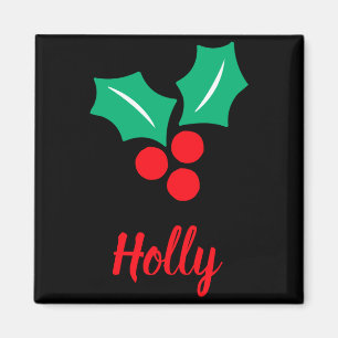 Happy Holidays Red White Green Holly Name Magnet